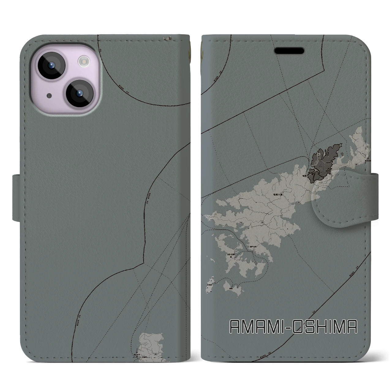 【奄美大島(鹿児島県)】地図柄iPhoneケース(手帳タイプ)