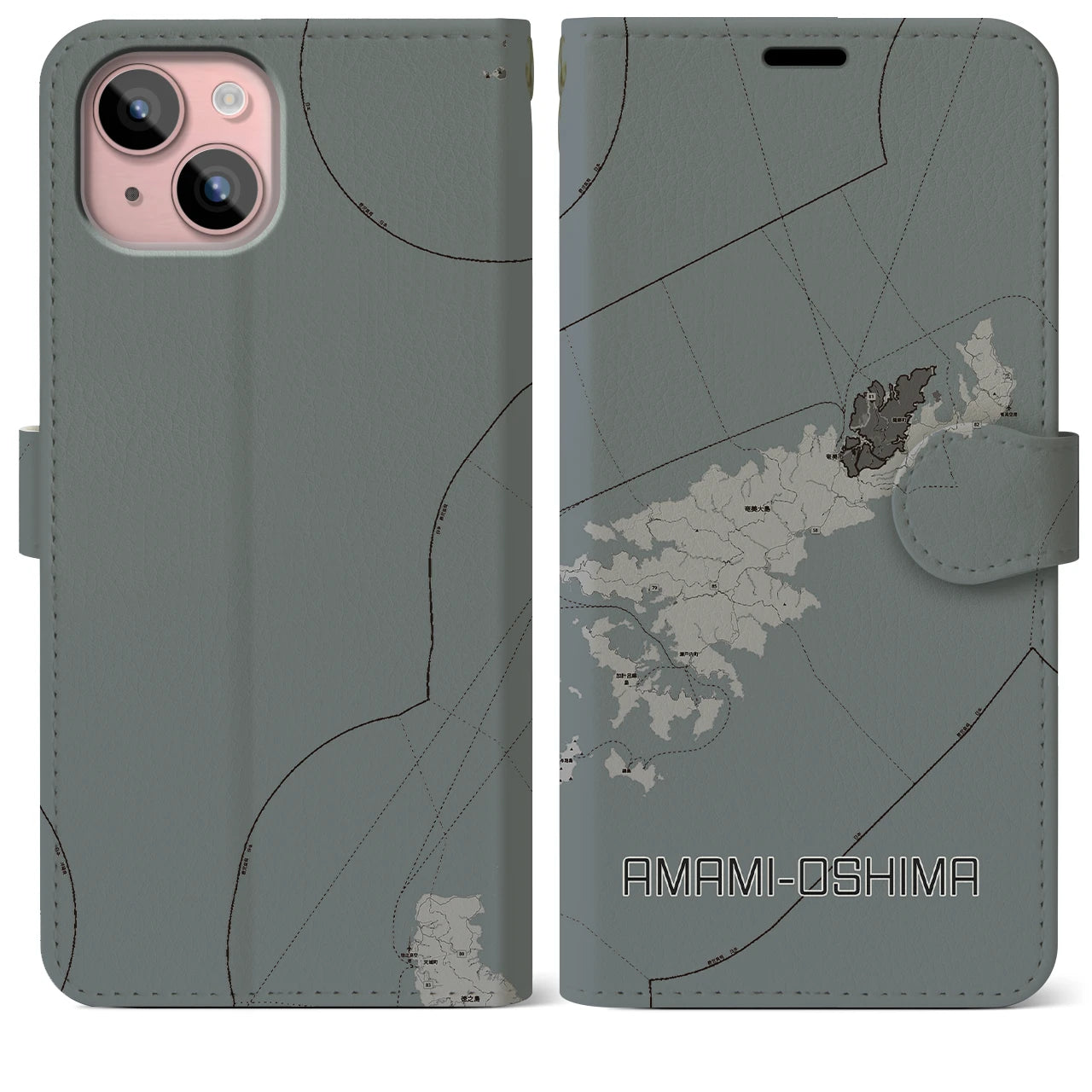 【奄美大島(鹿児島県)】地図柄iPhoneケース(手帳タイプ)