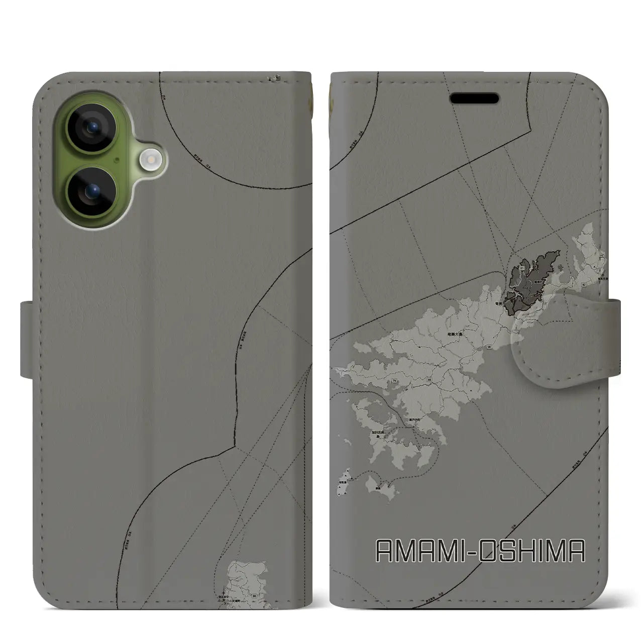 【奄美大島(鹿児島県)】地図柄iPhoneケース(手帳タイプ)