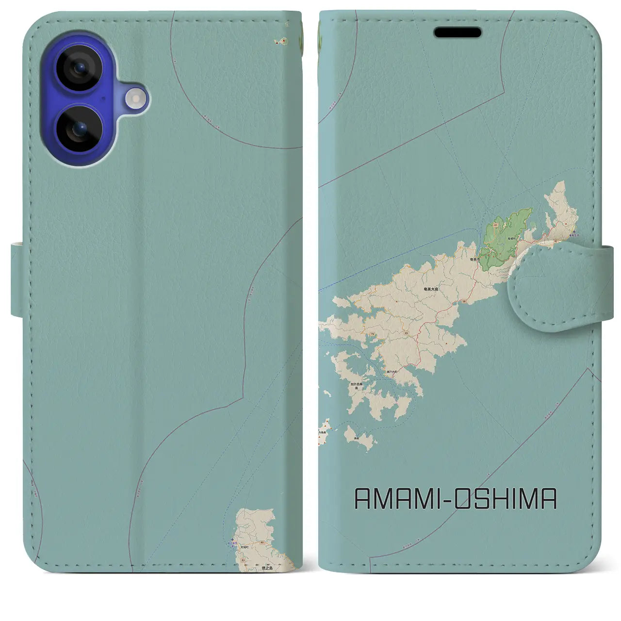 【奄美大島(鹿児島県)】地図柄iPhoneケース(手帳タイプ)ナチュラル・iPhone 16 Pro Max 用