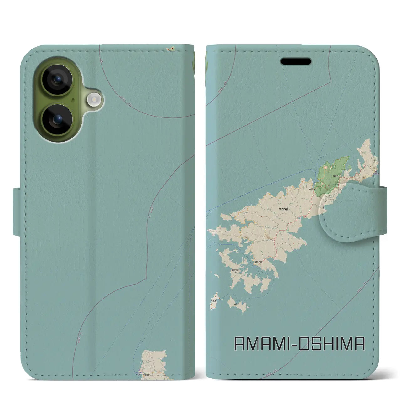 【奄美大島(鹿児島県)】地図柄iPhoneケース(手帳タイプ)