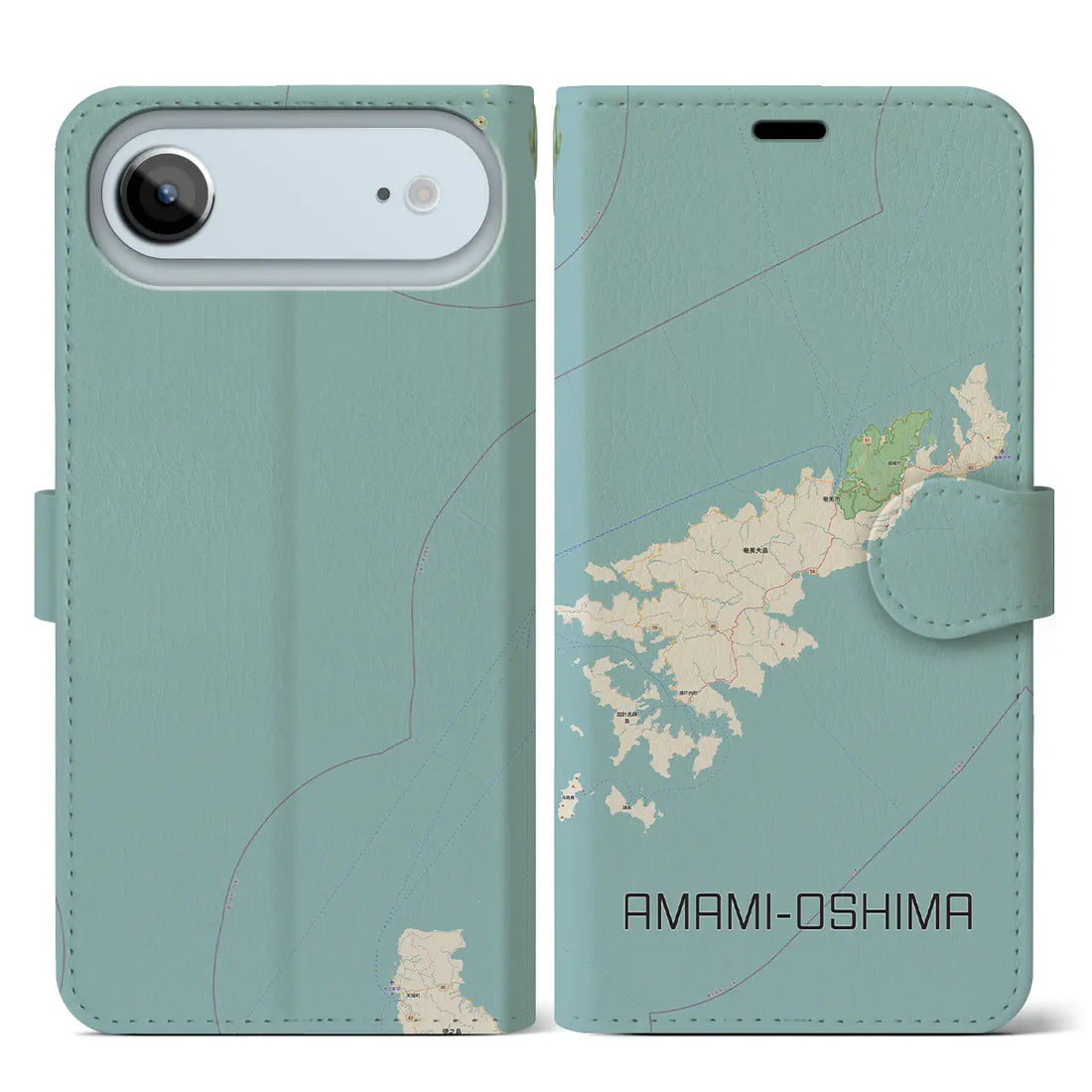 【奄美大島(鹿児島県)】地図柄iPhoneケース(手帳タイプ)ナチュラル・iPhone 17 Pro Max 用