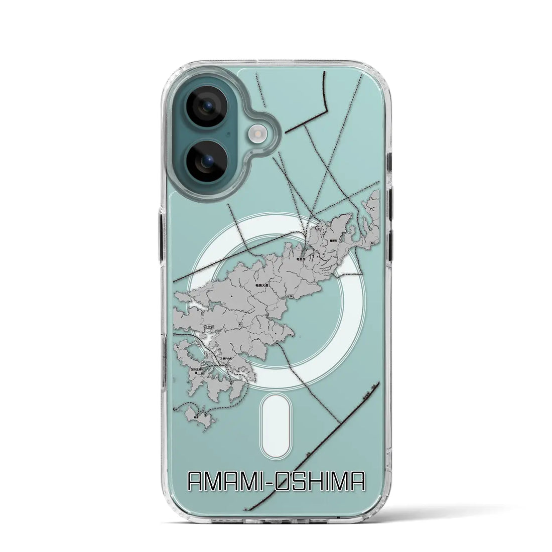 【奄美大島(鹿児島県)】地図柄iPhoneケース(MagSafeタイプ)モノトーン・iPhone 16 Pro 用