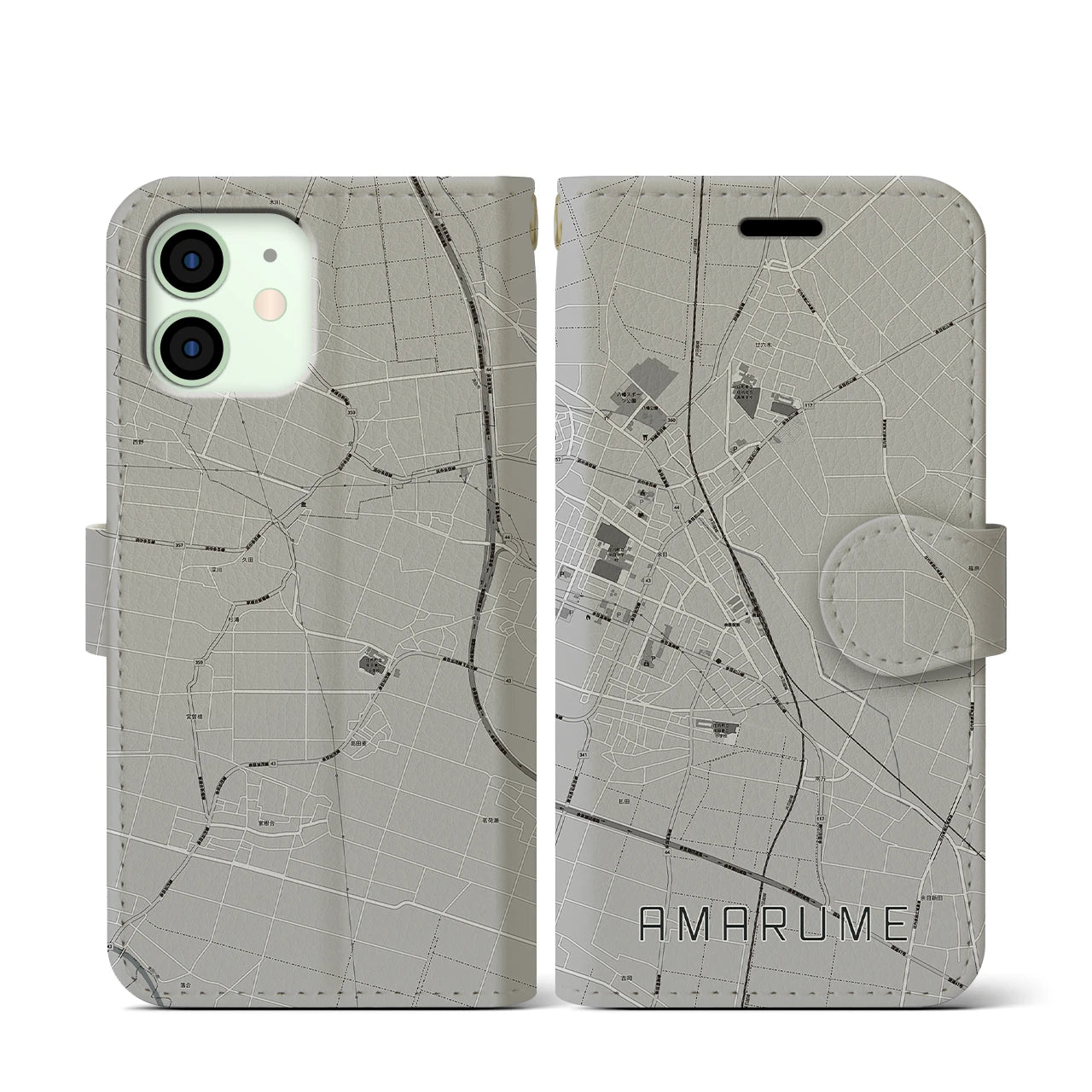 【余目(山形県)】地図柄iPhoneケース(手帳タイプ)