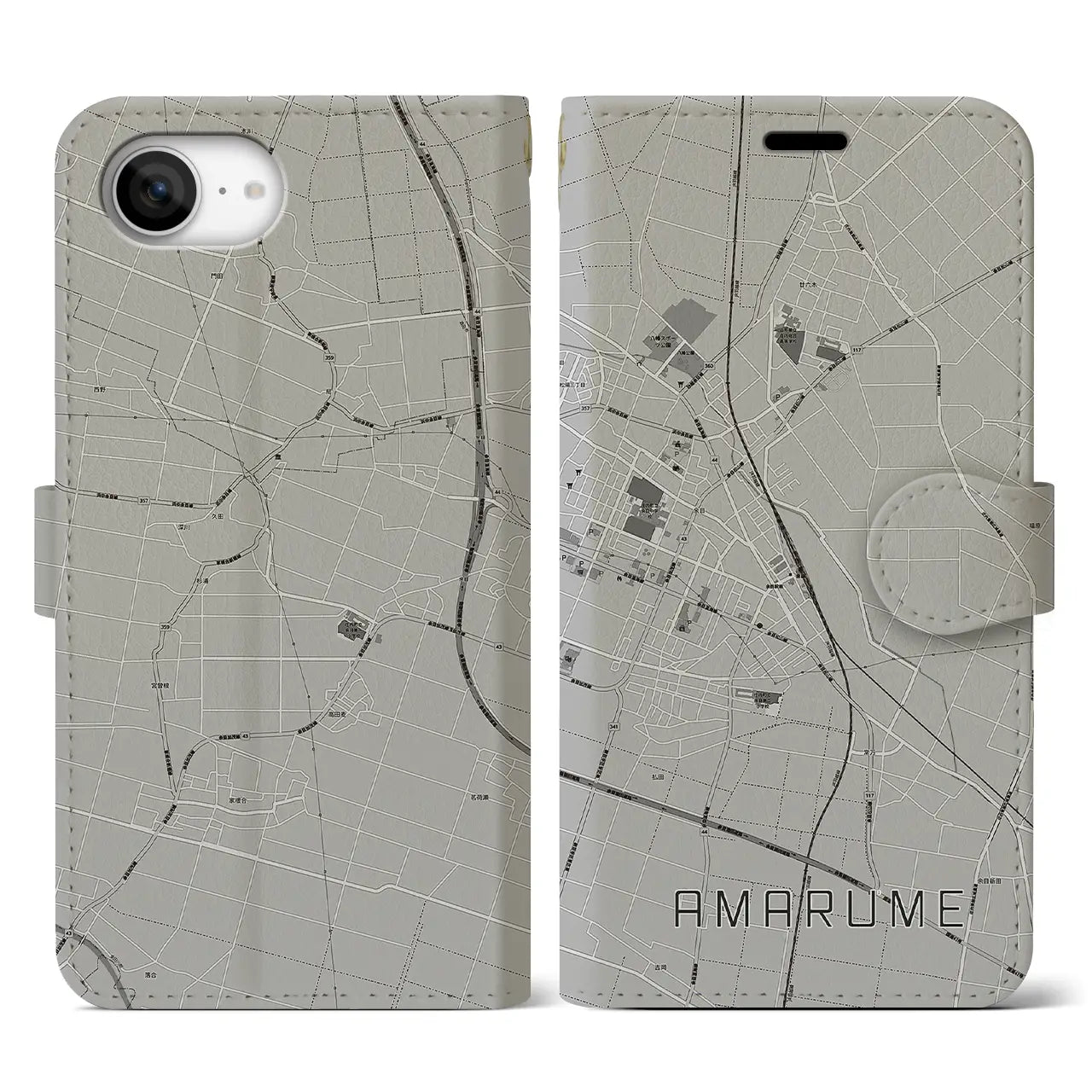 【余目(山形県)】地図柄iPhoneケース(手帳タイプ)