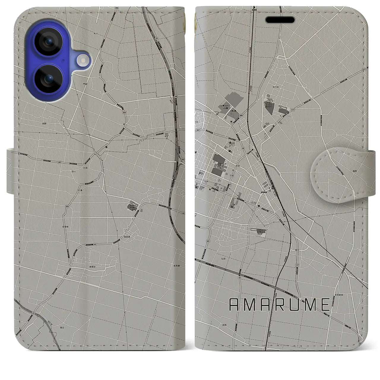 【余目(山形県)】地図柄iPhoneケース(手帳タイプ)モノトーン・iPhone 16 Pro Max 用