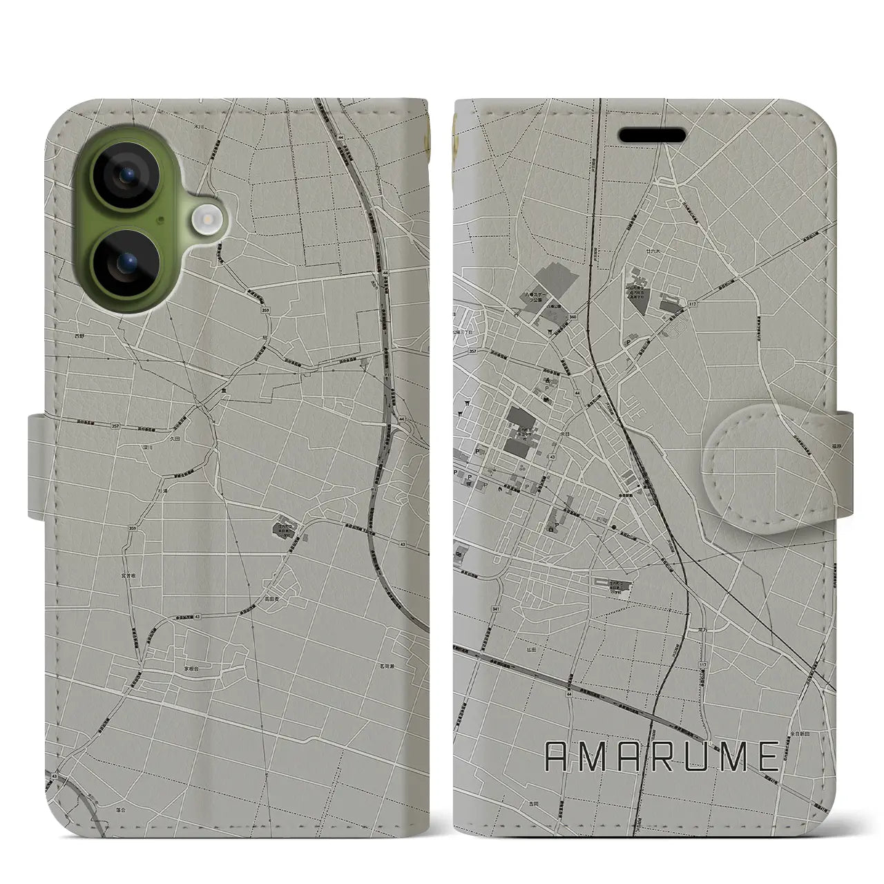 【余目(山形県)】地図柄iPhoneケース(手帳タイプ)