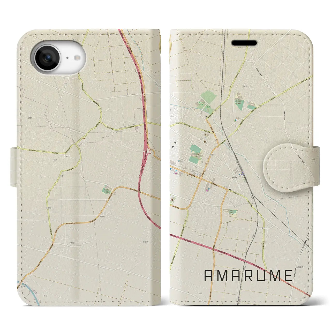 【余目(山形県)】地図柄iPhoneケース(手帳タイプ)