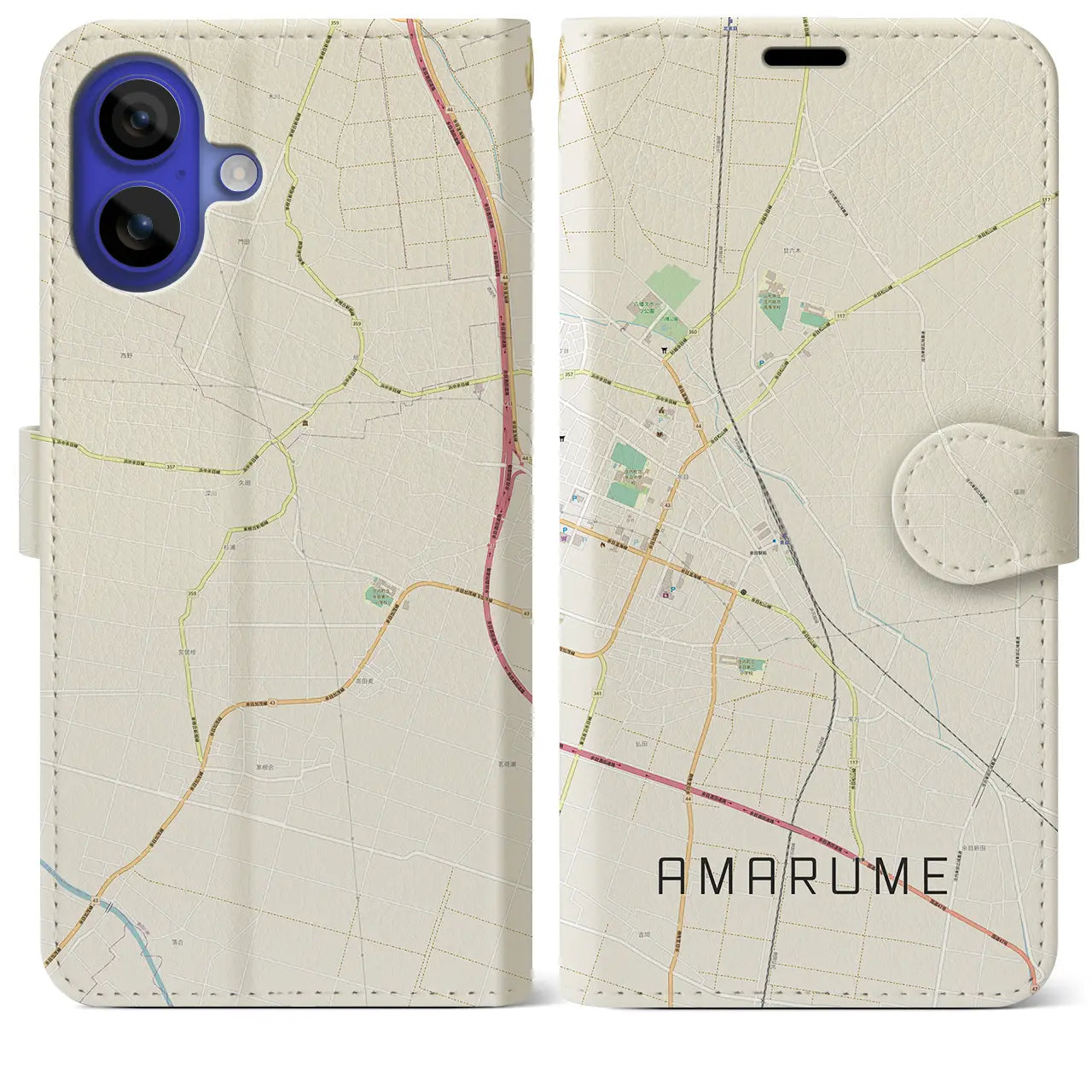 【余目(山形県)】地図柄iPhoneケース(手帳タイプ)ナチュラル・iPhone 16 Pro Max 用