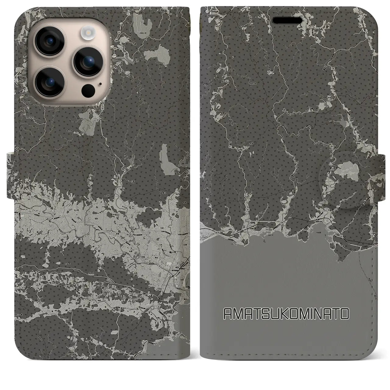【天津小湊(千葉県)】地図柄iPhoneケース(手帳タイプ)モノトーン・iPhone 16 Plus 用