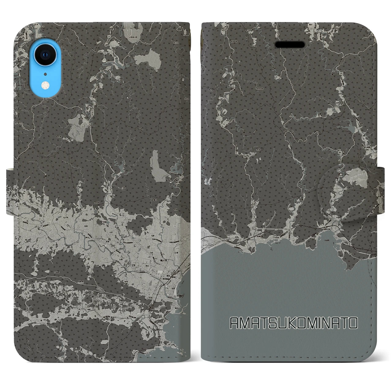 【天津小湊(千葉県)】地図柄iPhoneケース(手帳タイプ)モノトーン・iPhone XR 用