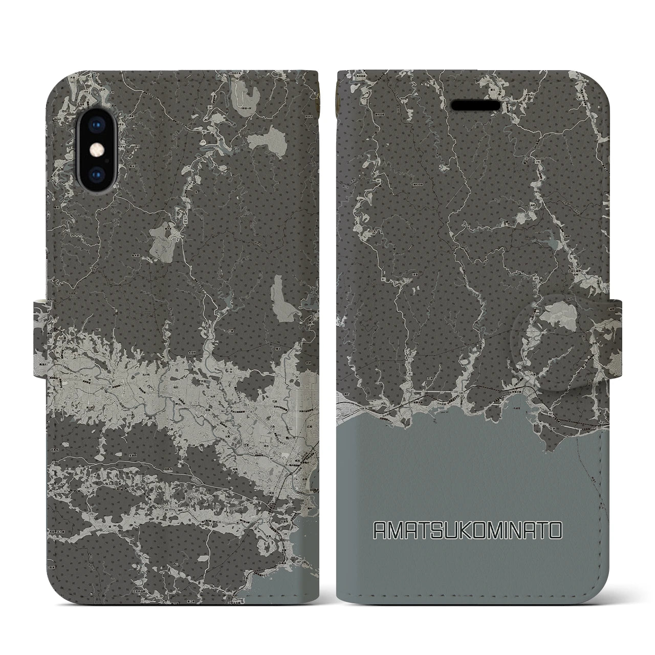 【天津小湊(千葉県)】地図柄iPhoneケース(手帳タイプ)モノトーン・iPhone XS / X 用