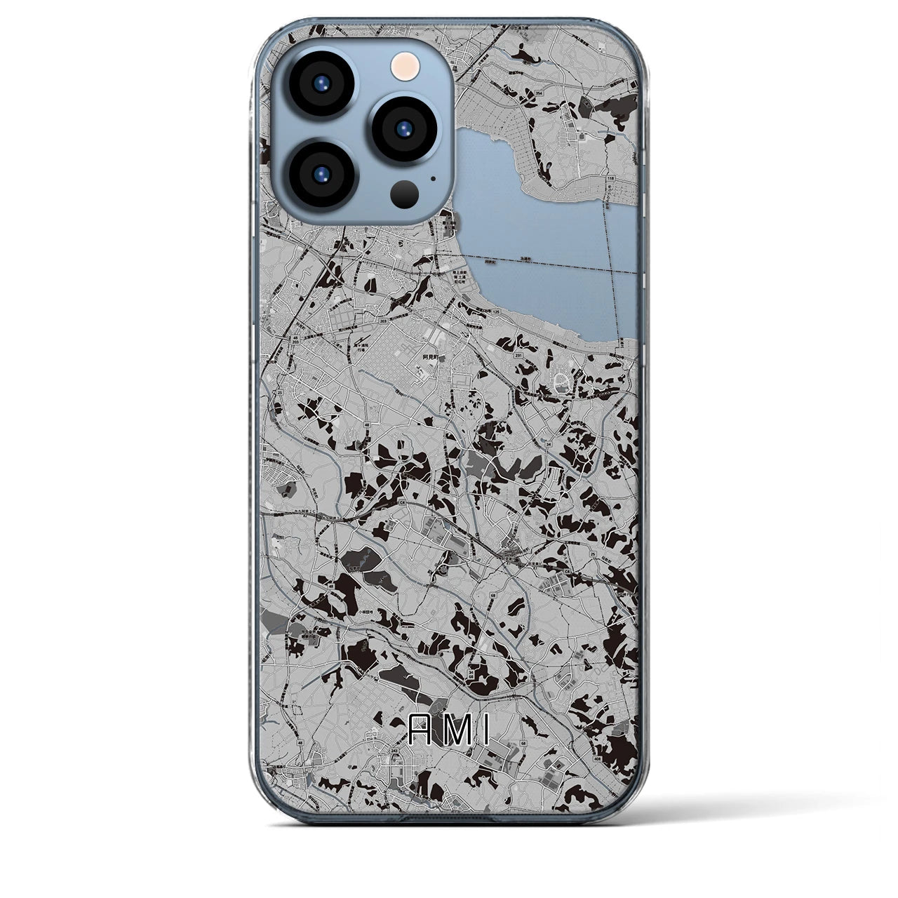 【阿見(茨城県)】地図柄iPhoneケース(クリアタイプ)モノトーン・iPhone 13 Pro Max 用