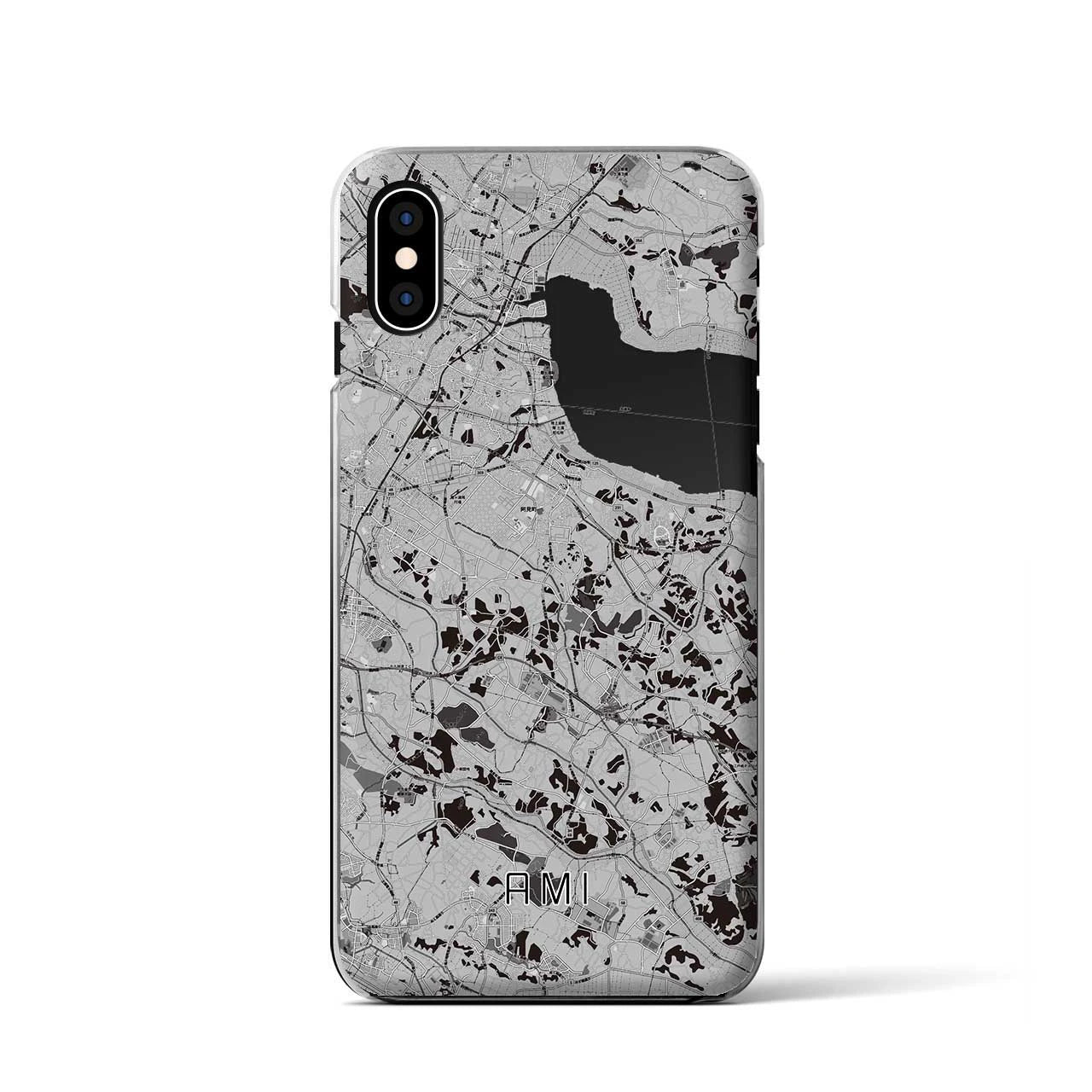 【阿見(茨城県)】地図柄iPhoneケース(クリアタイプ)モノトーン・iPhone XS / X 用