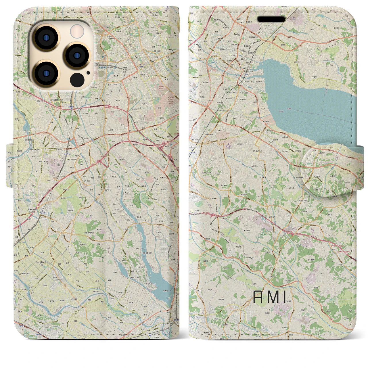 【阿見(茨城県)】地図柄iPhoneケース(手帳タイプ)