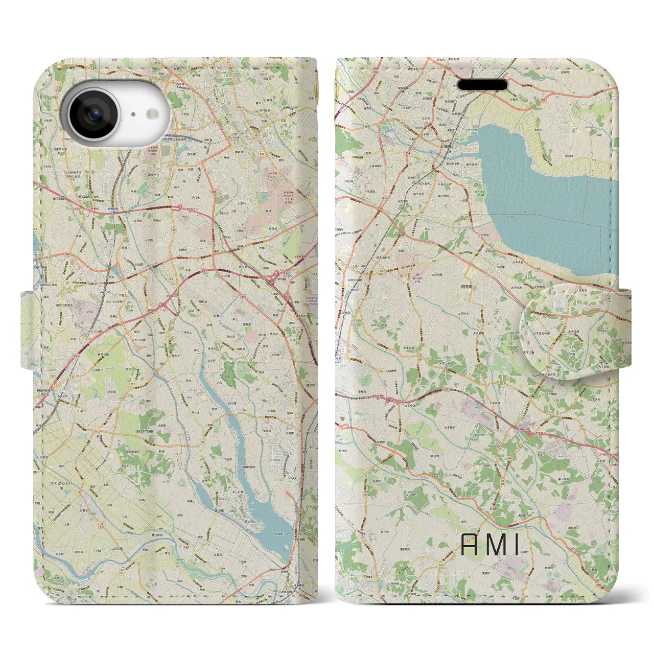 【阿見(茨城県)】地図柄iPhoneケース(手帳タイプ)