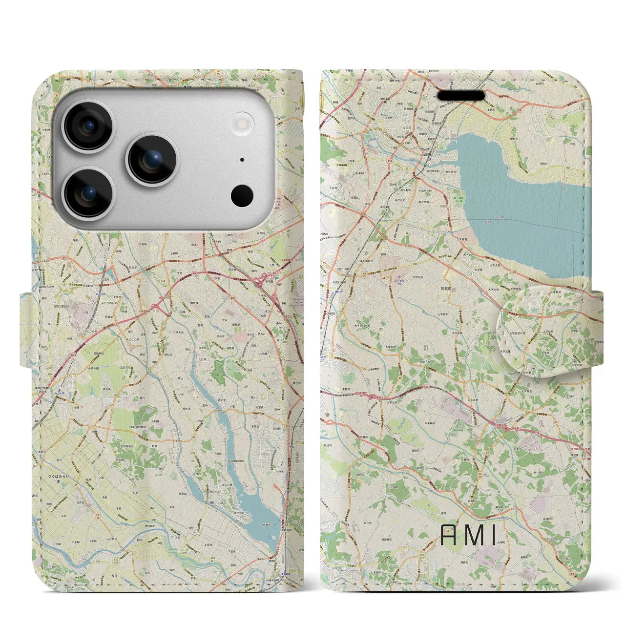 【阿見(茨城県)】地図柄iPhoneケース(手帳タイプ)