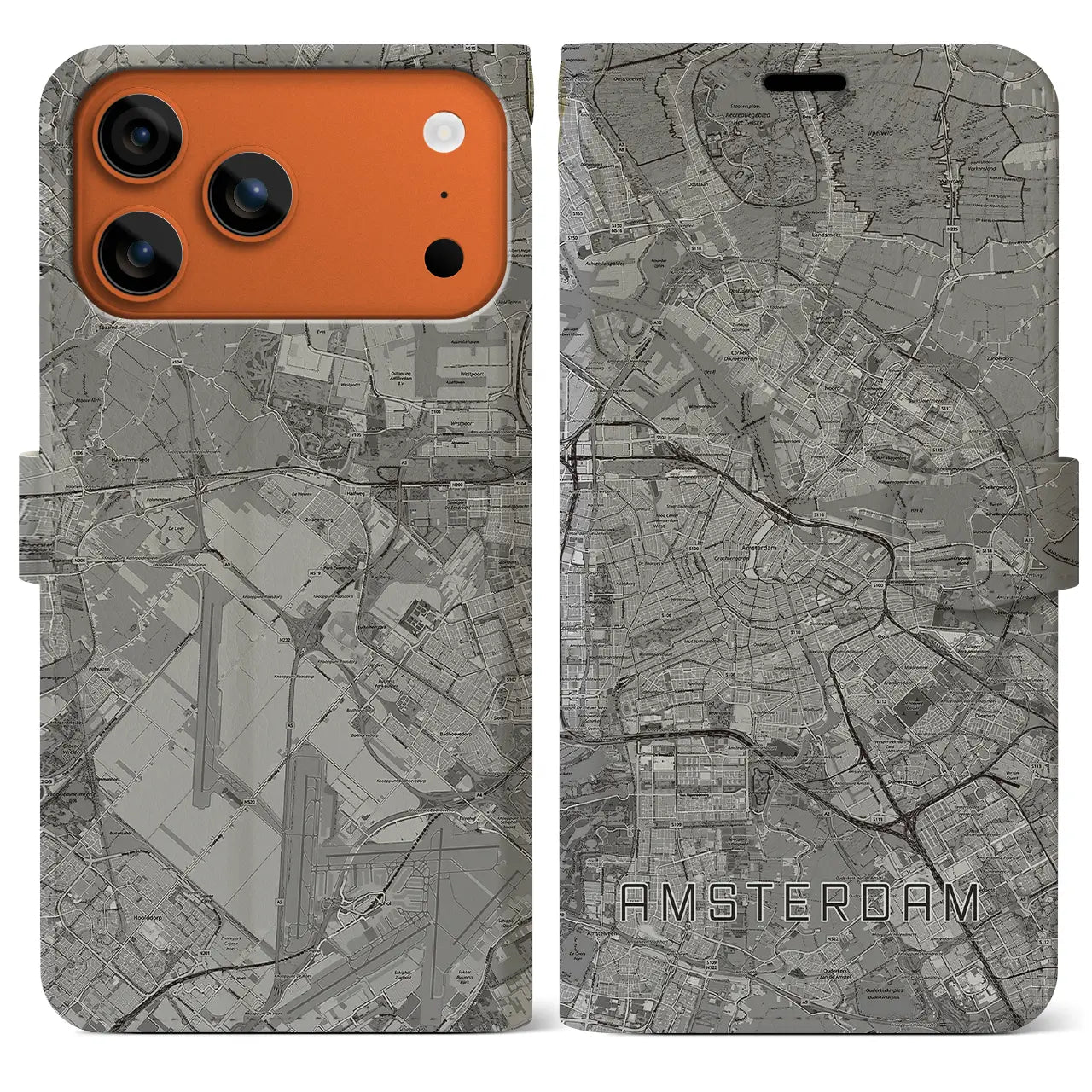 【アムステルダム(オランダ)】地図柄iPhoneケース(手帳タイプ)