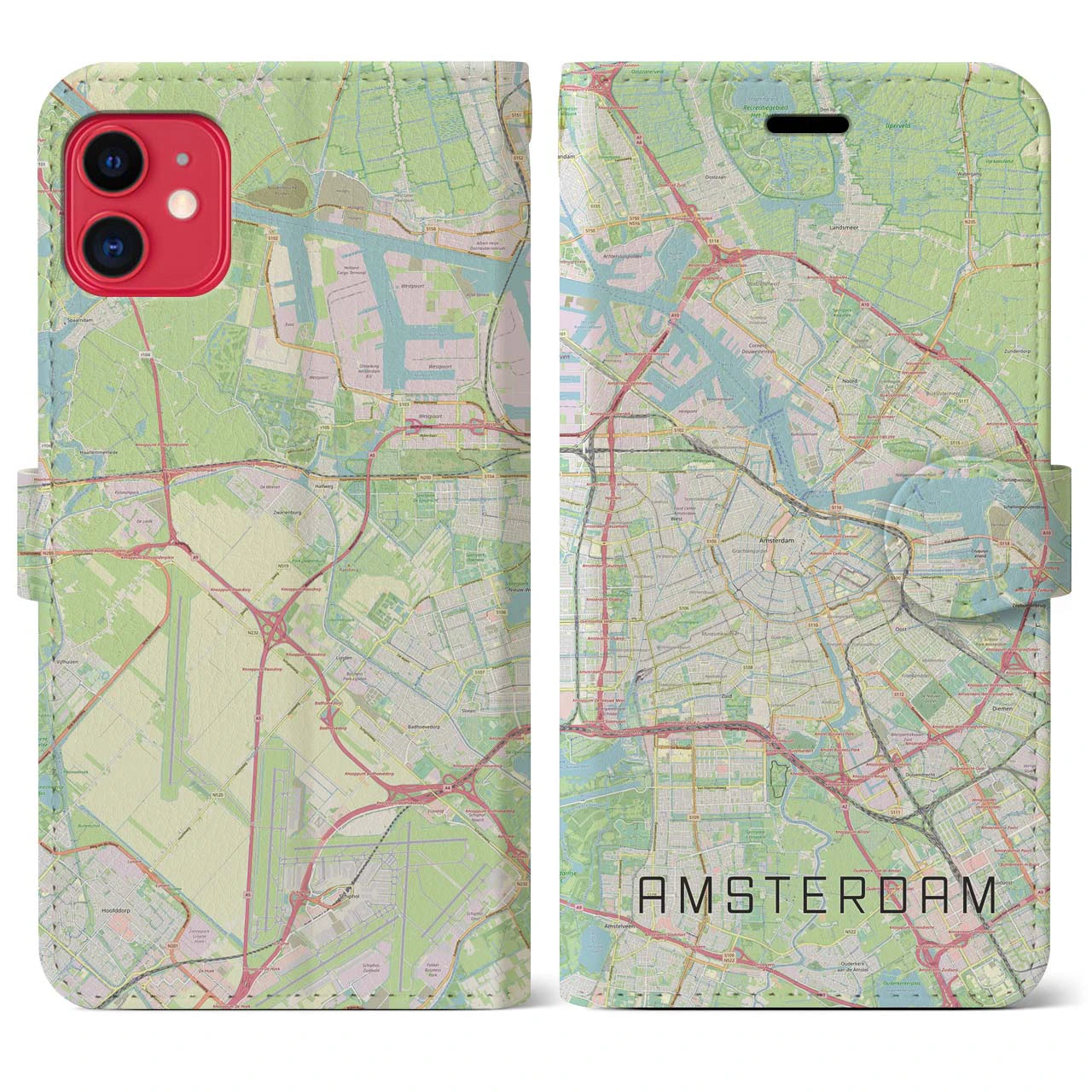 【アムステルダム(オランダ)】地図柄iPhoneケース(手帳タイプ)ナチュラル・iPhone 11 用