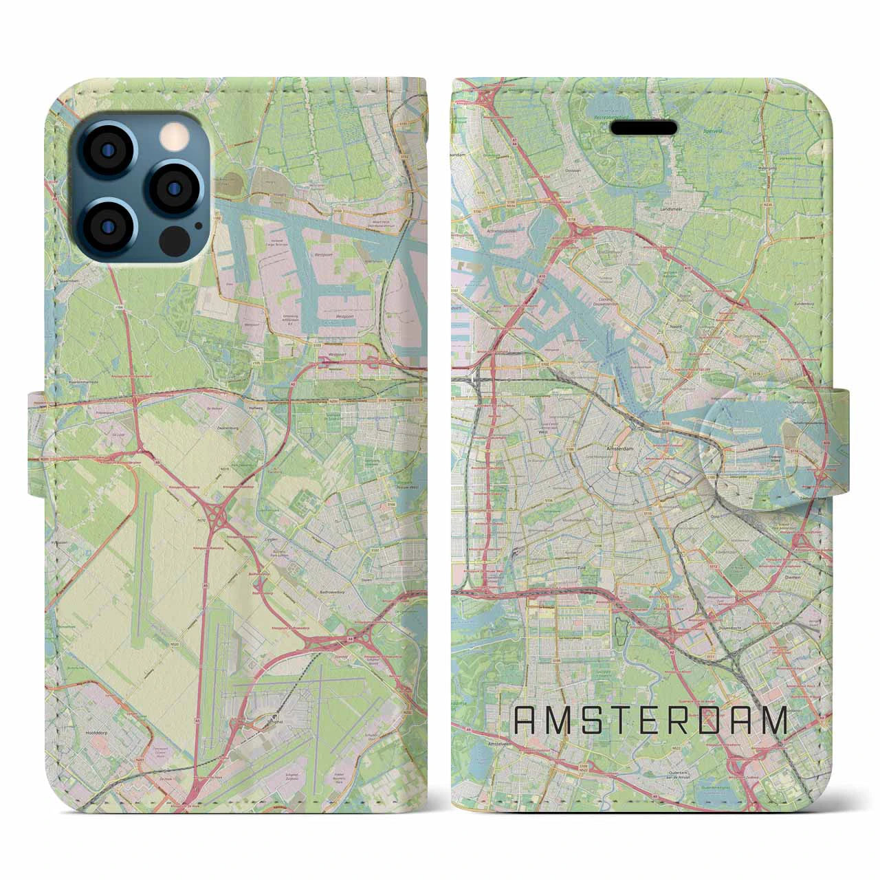 【アムステルダム(オランダ)】地図柄iPhoneケース(手帳タイプ)ナチュラル・iPhone 12 / 12 Pro 用