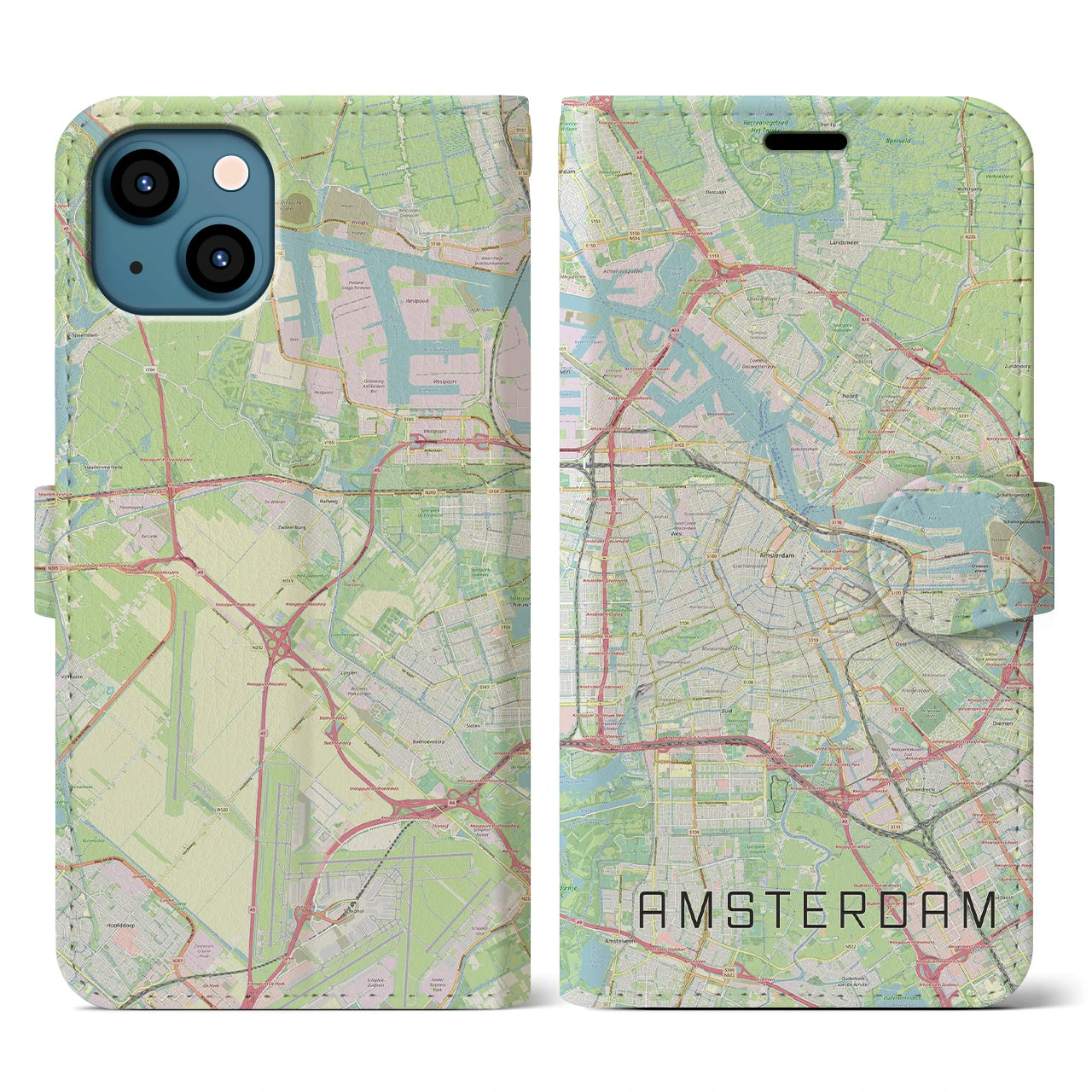 【アムステルダム(オランダ)】地図柄iPhoneケース(手帳タイプ)ナチュラル・iPhone 13 用