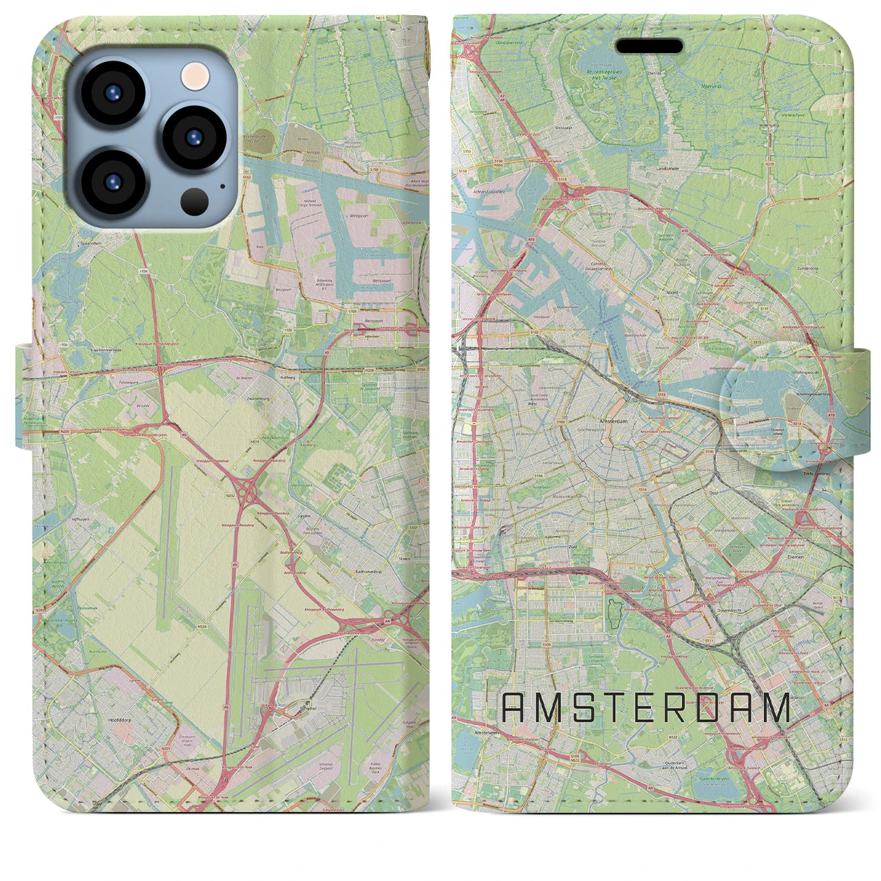 【アムステルダム(オランダ)】地図柄iPhoneケース(手帳タイプ)ナチュラル・iPhone 13 Pro Max 用