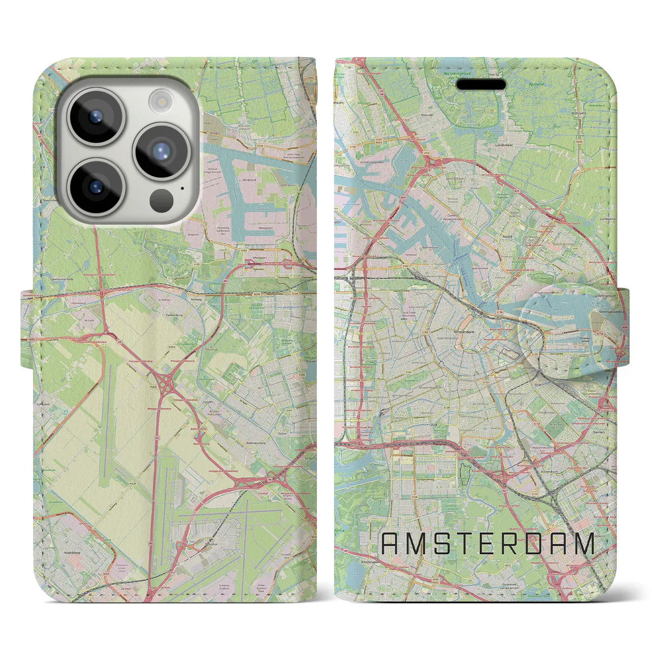 【アムステルダム(オランダ)】地図柄iPhoneケース(手帳タイプ)ナチュラル・iPhone 15 Pro 用