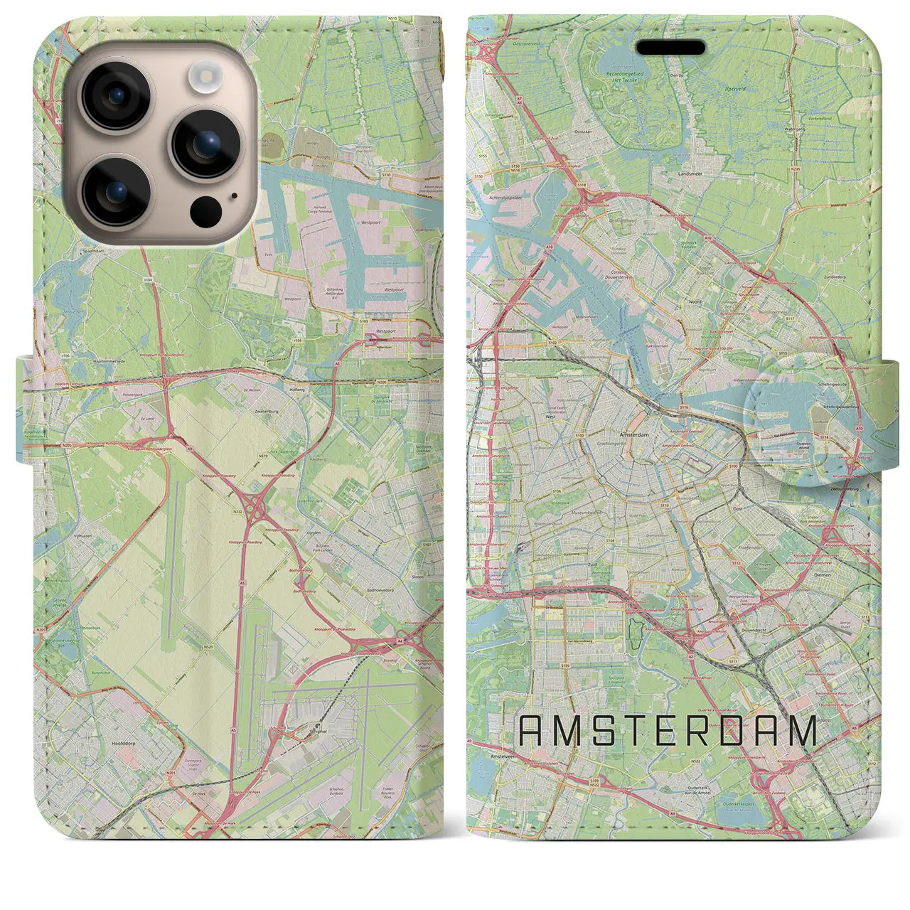 【アムステルダム(オランダ)】地図柄iPhoneケース(手帳タイプ)ナチュラル・iPhone 16 Plus 用