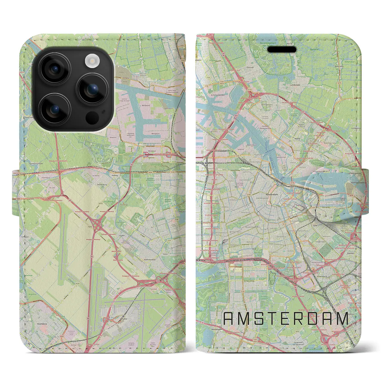 【アムステルダム(オランダ)】地図柄iPhoneケース(手帳タイプ)ナチュラル・iPhone 16 用