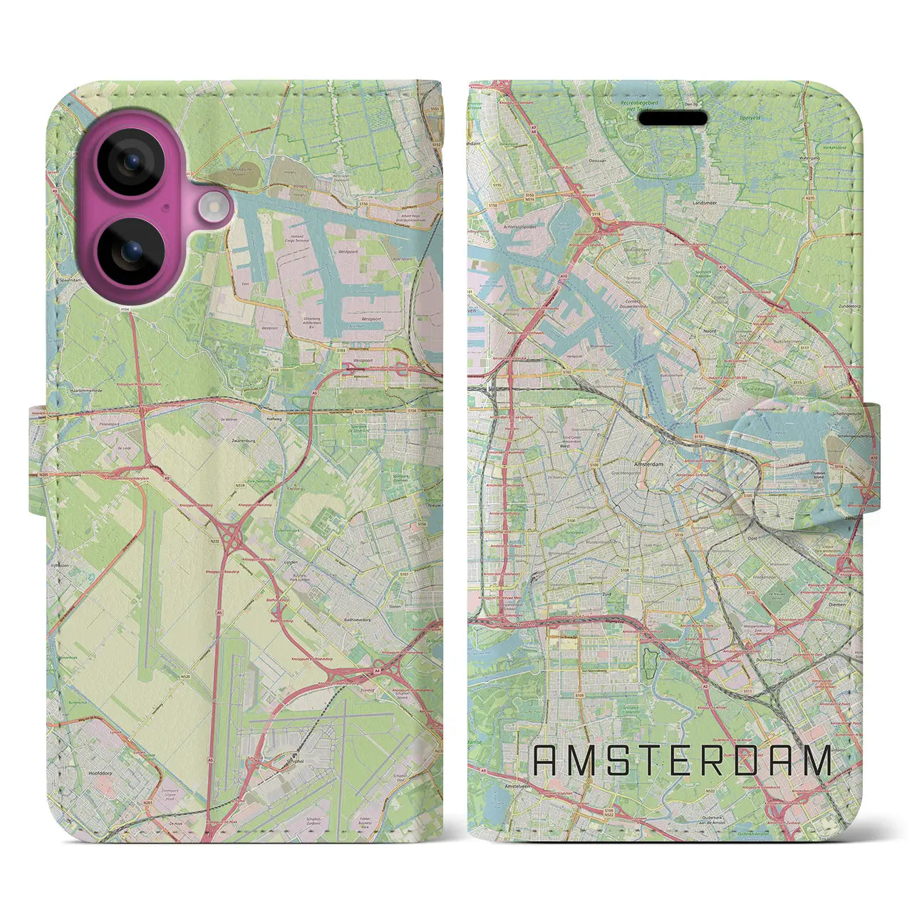 【アムステルダム(オランダ)】地図柄iPhoneケース(手帳タイプ)ナチュラル・iPhone 16 Pro 用