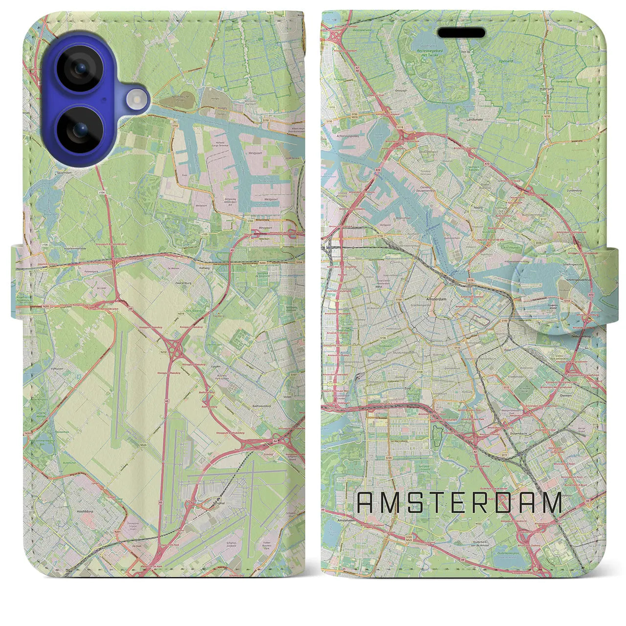 【アムステルダム(オランダ)】地図柄iPhoneケース(手帳タイプ)ナチュラル・iPhone 16 Pro Max 用