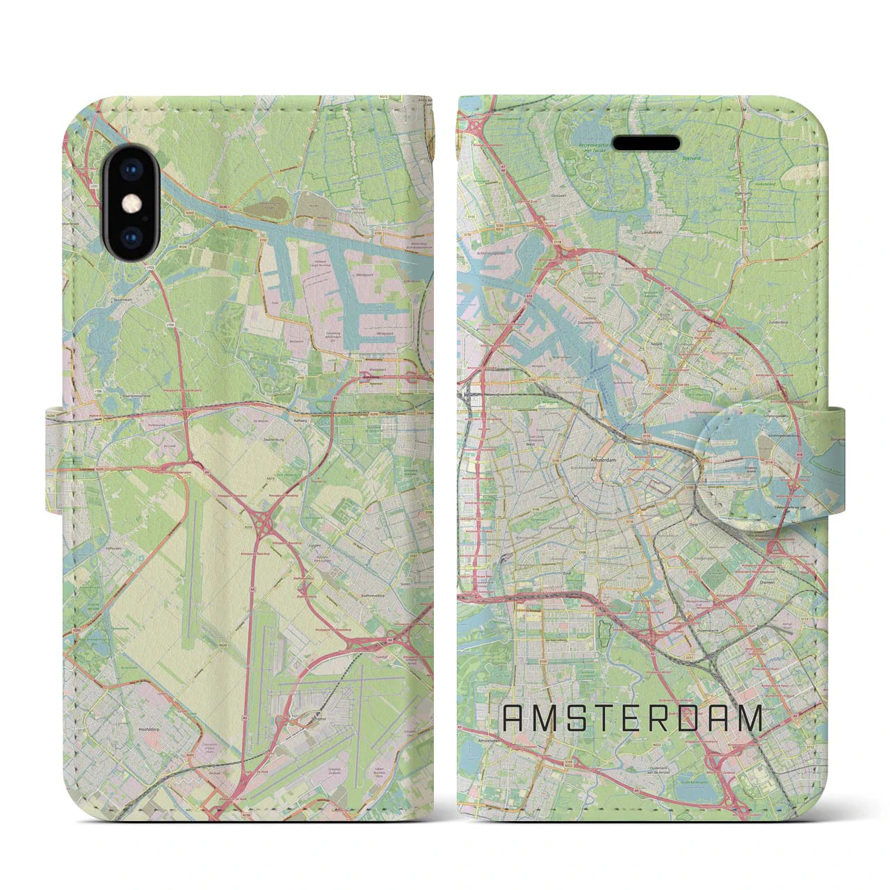 【アムステルダム(オランダ)】地図柄iPhoneケース(手帳タイプ)ナチュラル・iPhone XS / X 用