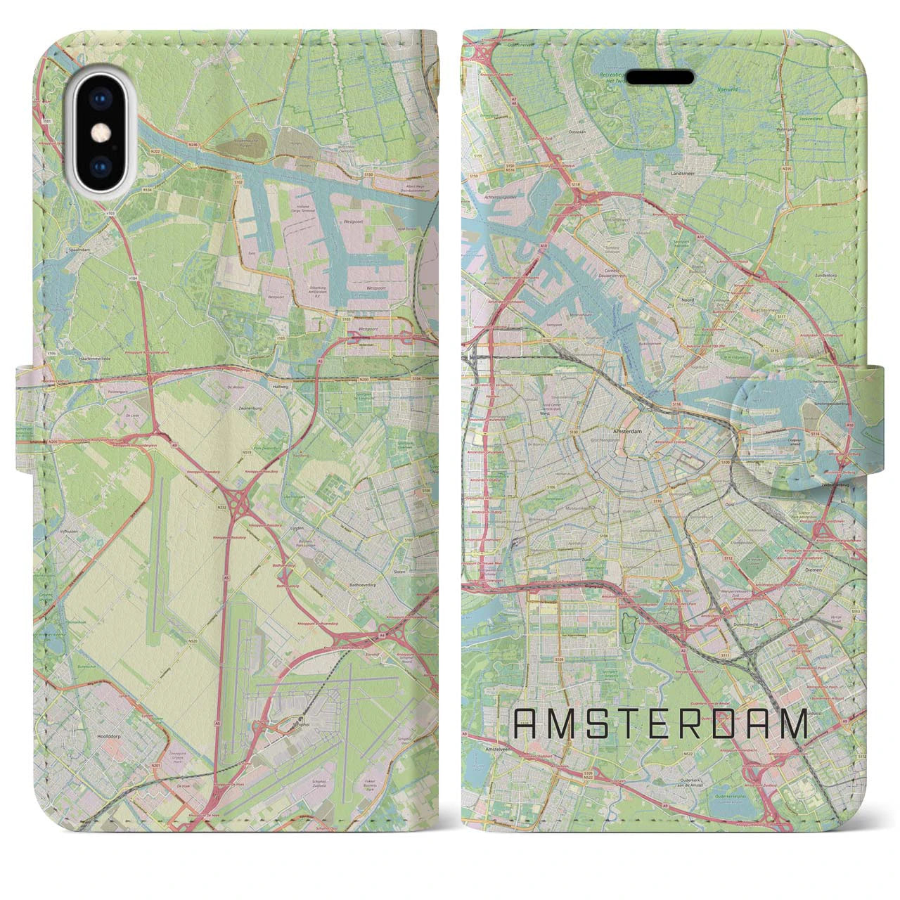【アムステルダム(オランダ)】地図柄iPhoneケース(手帳タイプ)ナチュラル・iPhone XS Max 用
