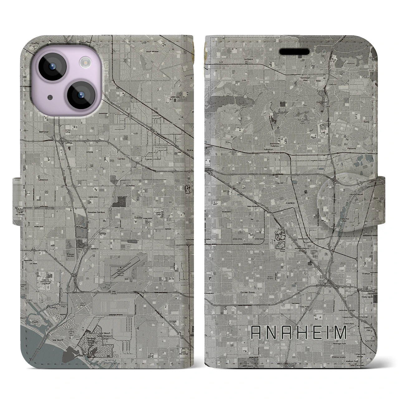 【アナハイム(アメリカ)】地図柄iPhoneケース(手帳タイプ)