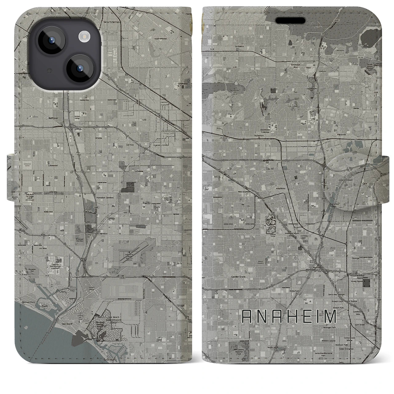 【アナハイム(アメリカ)】地図柄iPhoneケース(手帳タイプ)