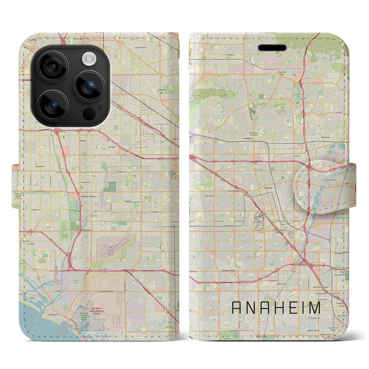 【アナハイム(アメリカ)】地図柄iPhoneケース(手帳タイプ)ナチュラル・iPhone 16 用