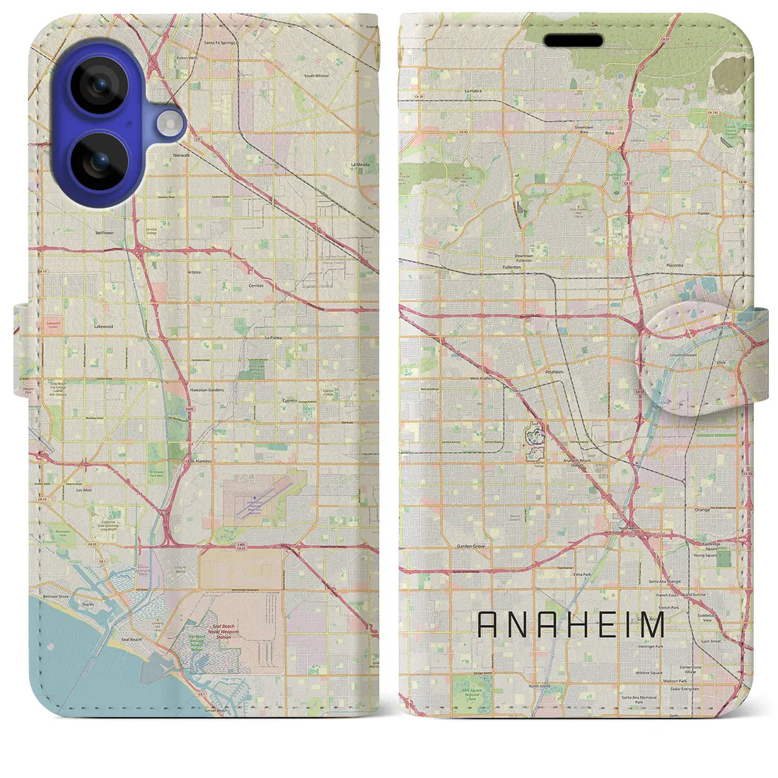 【アナハイム(アメリカ)】地図柄iPhoneケース(手帳タイプ)ナチュラル・iPhone 16 Pro Max 用