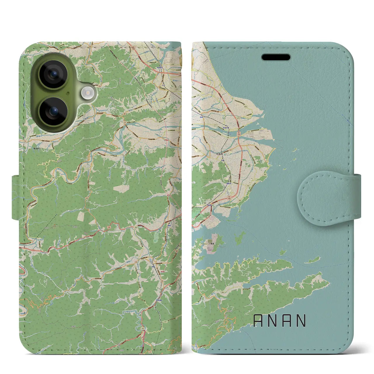 【阿南(徳島県)】地図柄iPhoneケース(手帳タイプ)モノトーン・iPhone 17 Pro Max 用