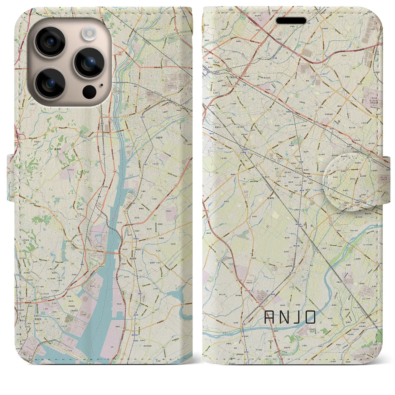 【安城(愛知県)】地図柄iPhoneケース(手帳タイプ)ナチュラル・iPhone 16 Plus 用