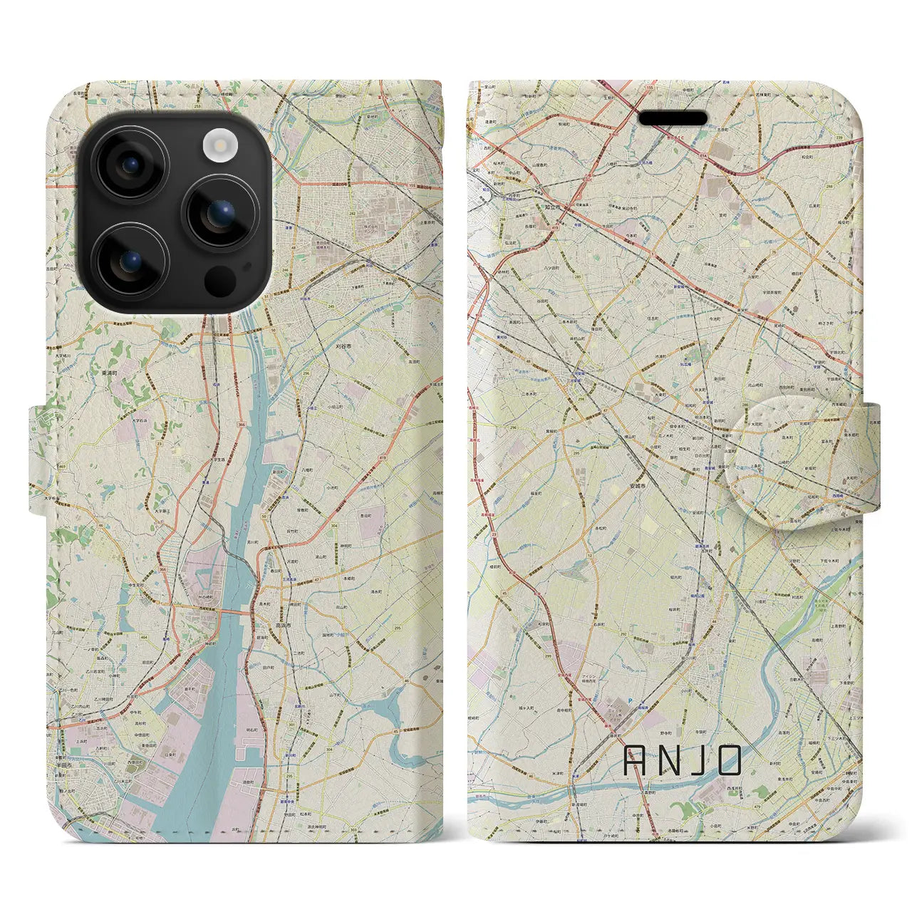 【安城(愛知県)】地図柄iPhoneケース(手帳タイプ)ナチュラル・iPhone 16 用