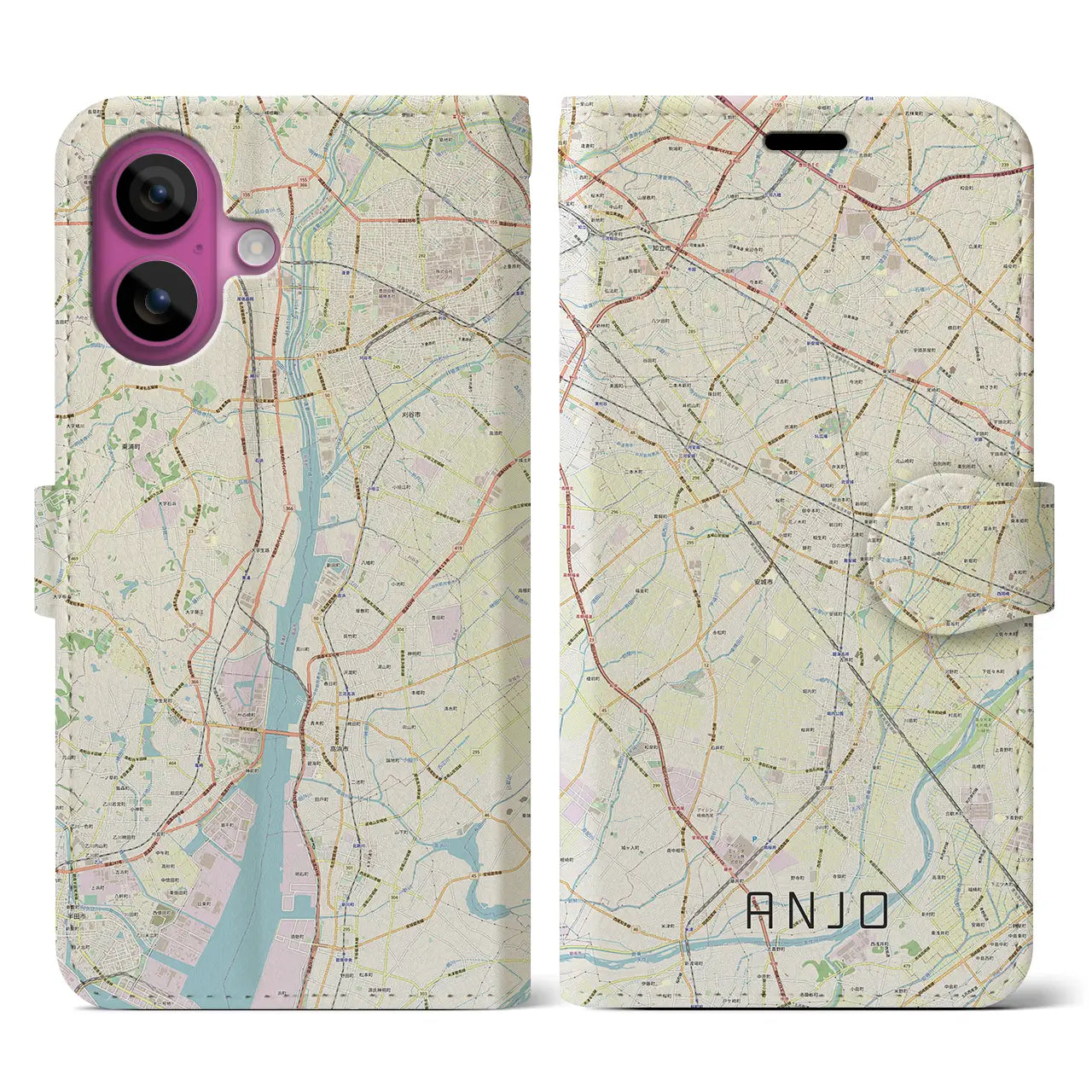 【安城(愛知県)】地図柄iPhoneケース(手帳タイプ)ナチュラル・iPhone 16 Pro 用