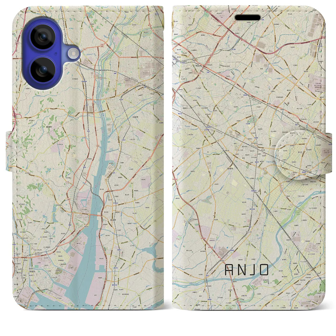【安城(愛知県)】地図柄iPhoneケース(手帳タイプ)ナチュラル・iPhone 16 Pro Max 用