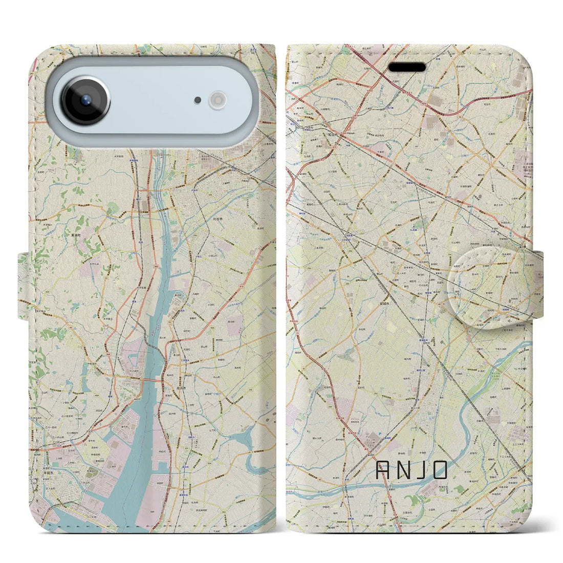 【安城(愛知県)】地図柄iPhoneケース(手帳タイプ)ナチュラル・iPhone 17 Pro Max 用