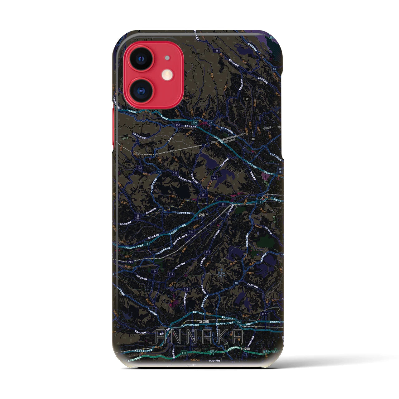 【安中(群馬県)】地図柄iPhoneケース(バックカバータイプ)ブラック・iPhone 11 用