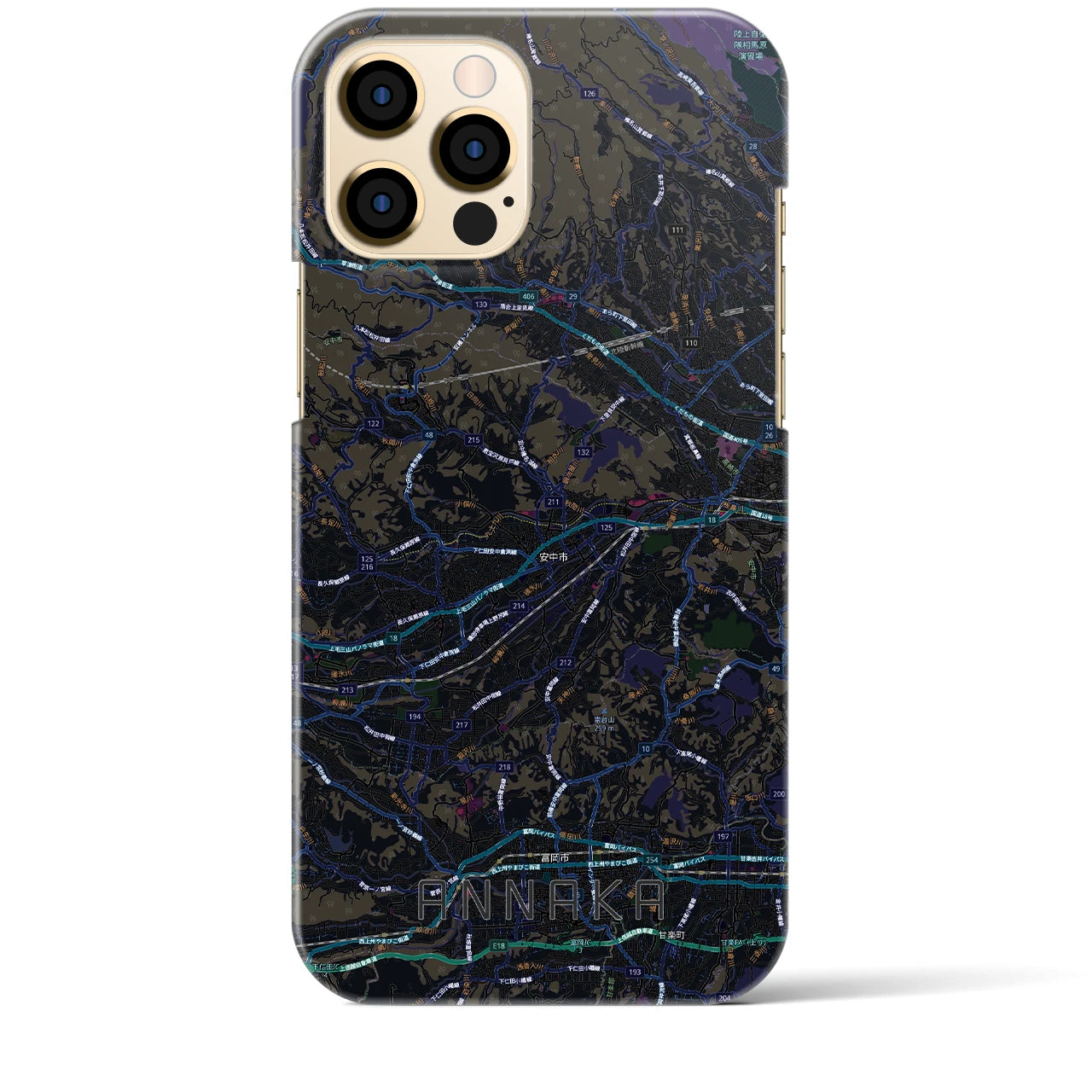 【安中(群馬県)】地図柄iPhoneケース(バックカバータイプ)ブラック・iPhone 12 Pro Max 用