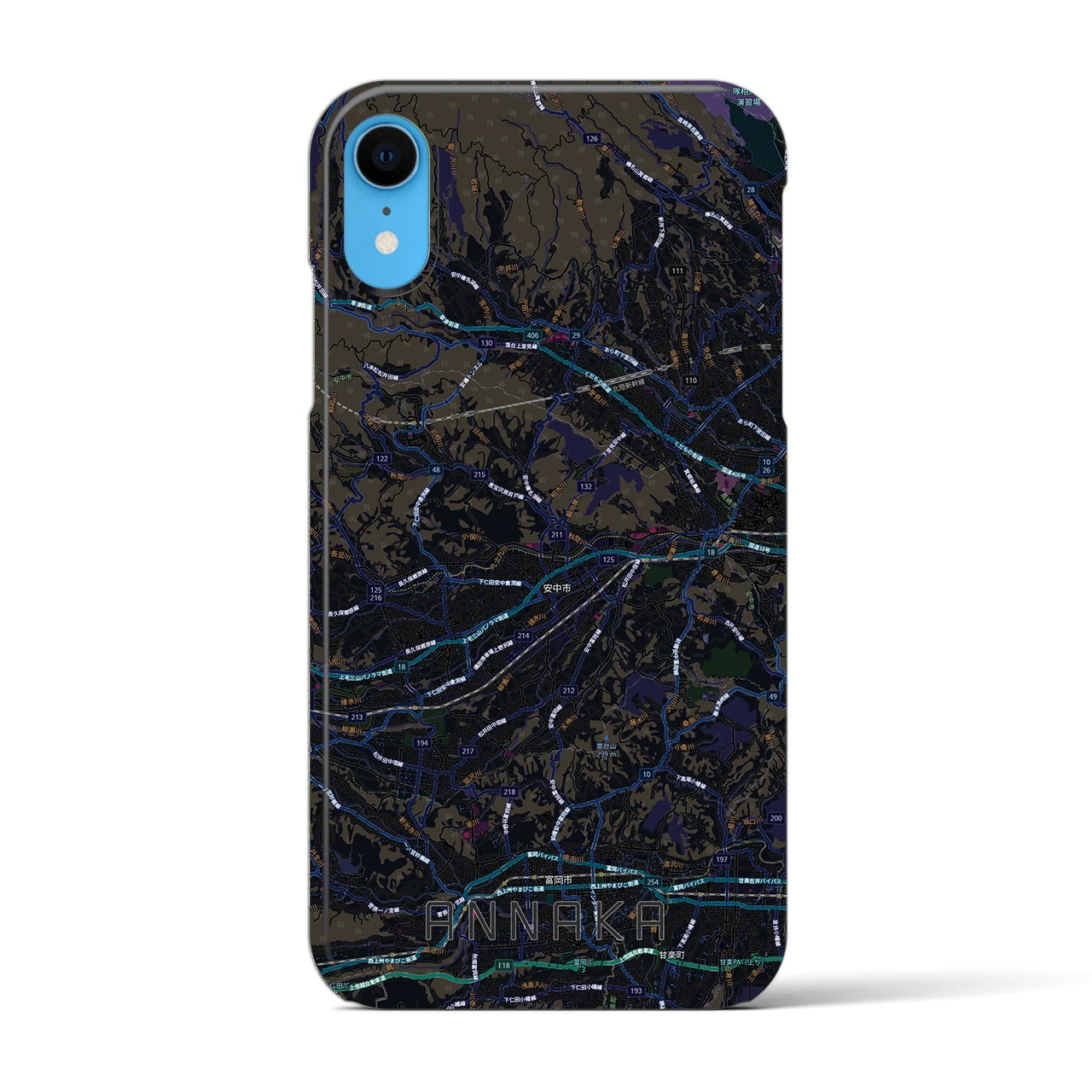 【安中(群馬県)】地図柄iPhoneケース(バックカバータイプ)ブラック・iPhone XR 用