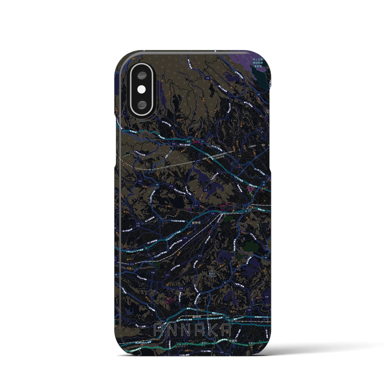 【安中(群馬県)】地図柄iPhoneケース(バックカバータイプ)ブラック・iPhone XS / X 用