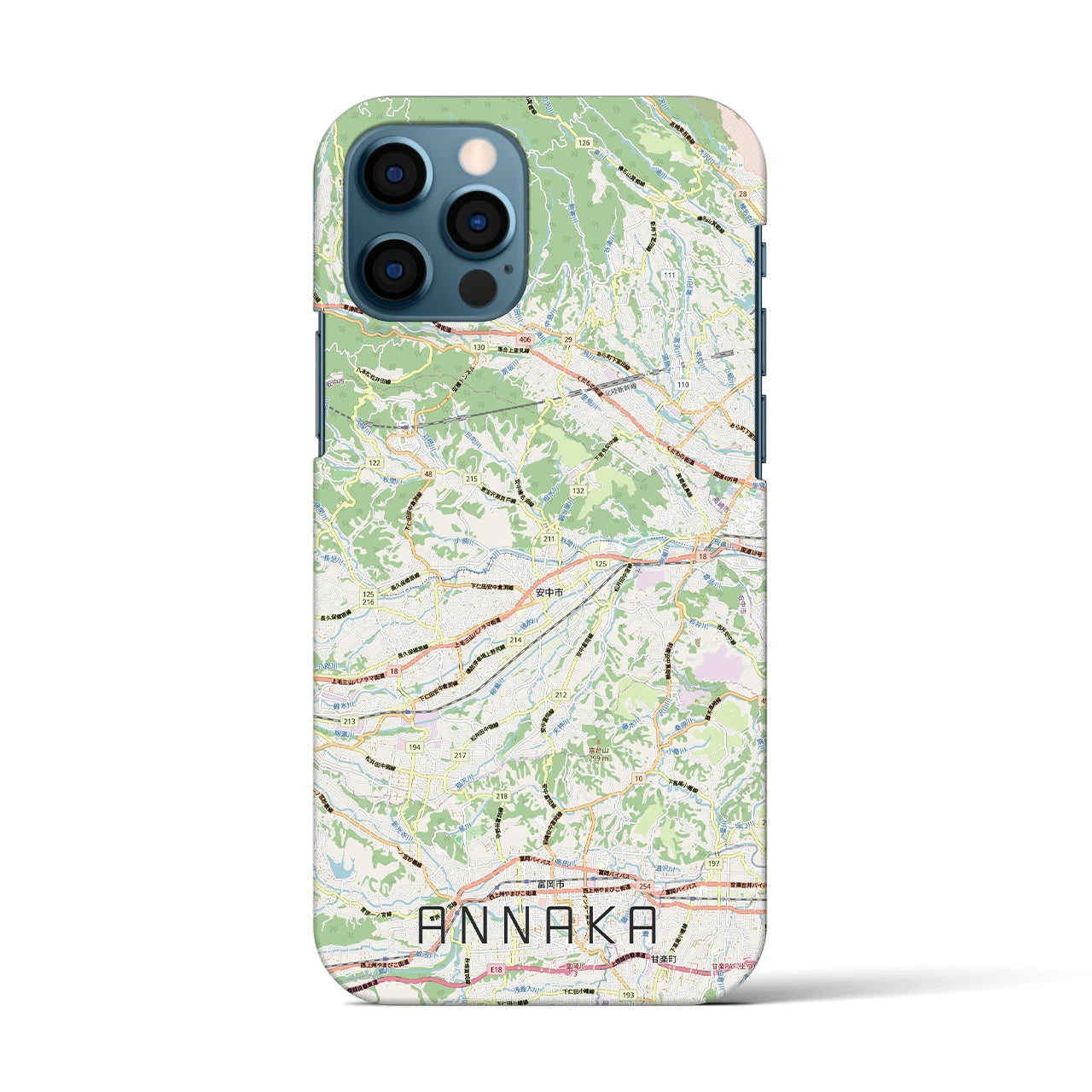 【安中(群馬県)】地図柄iPhoneケース(バックカバータイプ)ナチュラル・iPhone 12 / 12 Pro 用