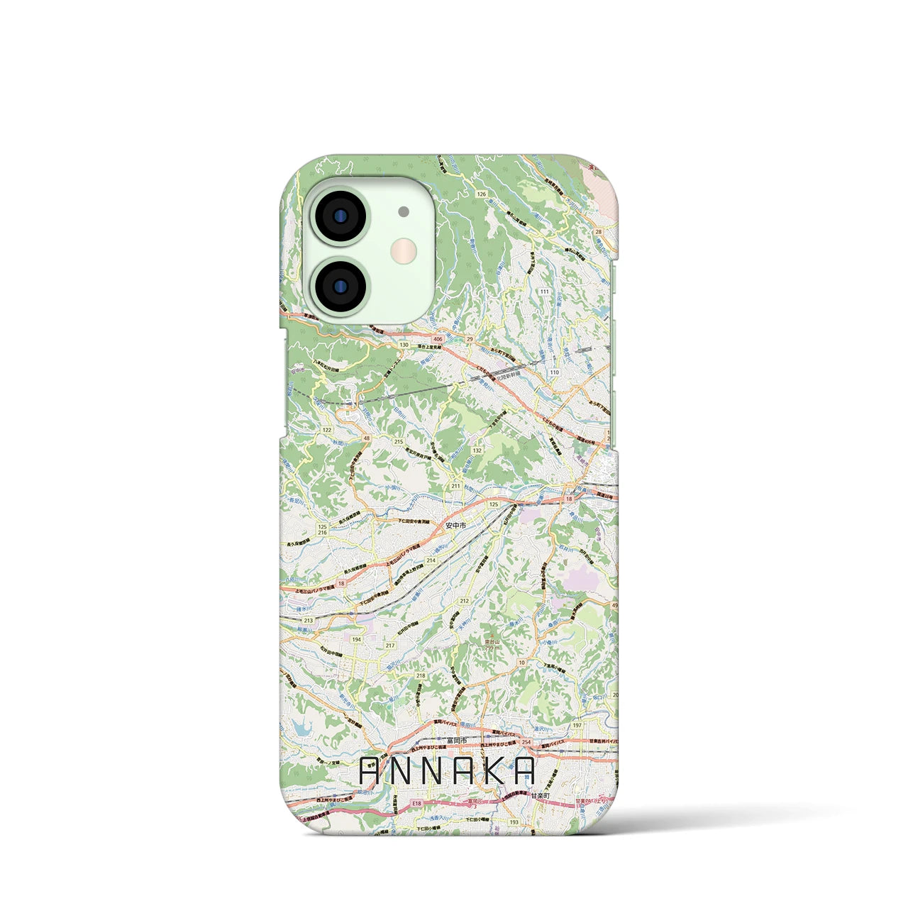 【安中(群馬県)】地図柄iPhoneケース(バックカバータイプ)ナチュラル・iPhone 12 mini 用