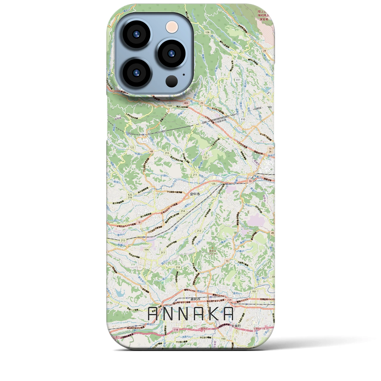 【安中(群馬県)】地図柄iPhoneケース(バックカバータイプ)ナチュラル・iPhone 13 Pro Max 用